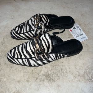 Zara Women Zebra Print Horsebit Mules Size US 6.5 EUR 37 UK 4 Shoes Sandals New